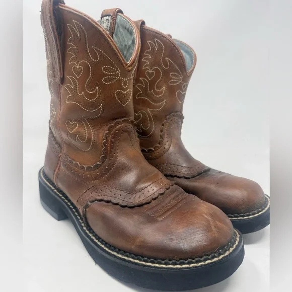 Ariat Fatbaby Saddle Cowboy Boots 7.5B Brown Cowgirl Western Rodeo Pull On - Picture 1 of 11